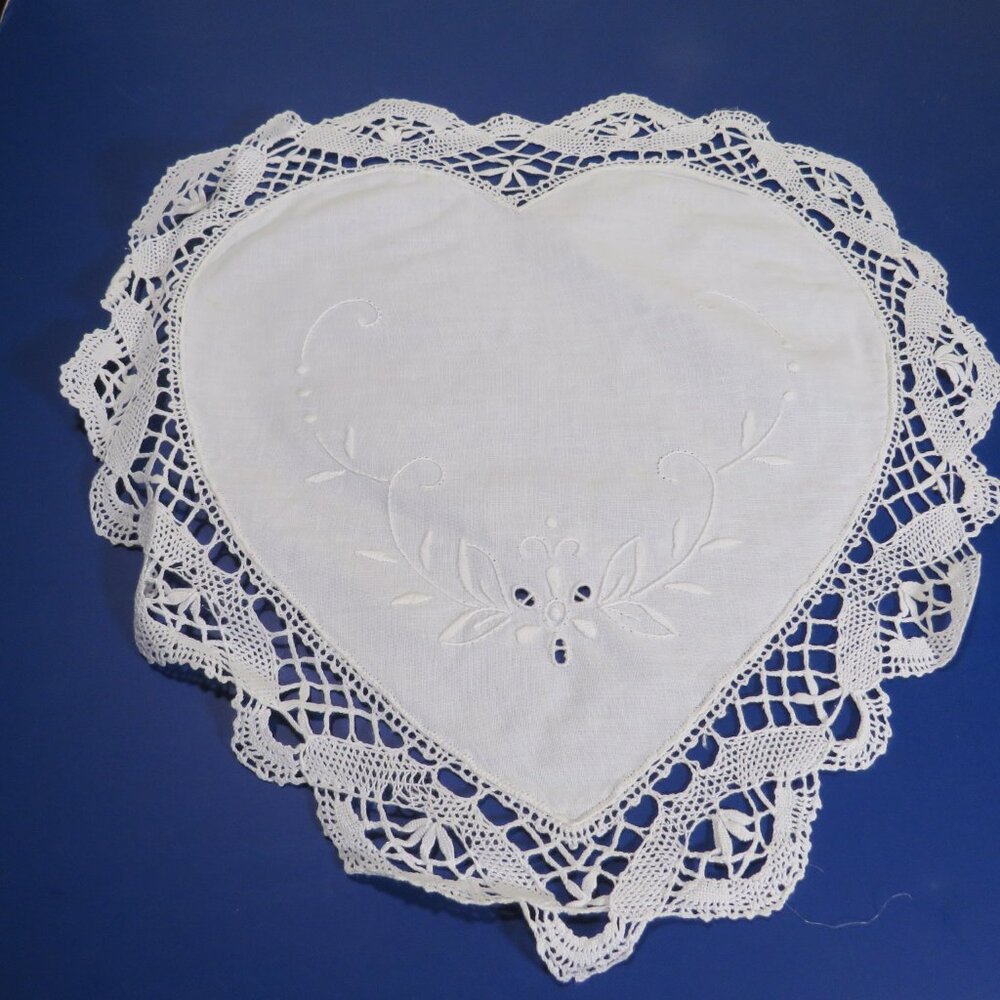 Large Embroidered Lace Heart Table, Dresser, Wall Decor Valentines Wedding
